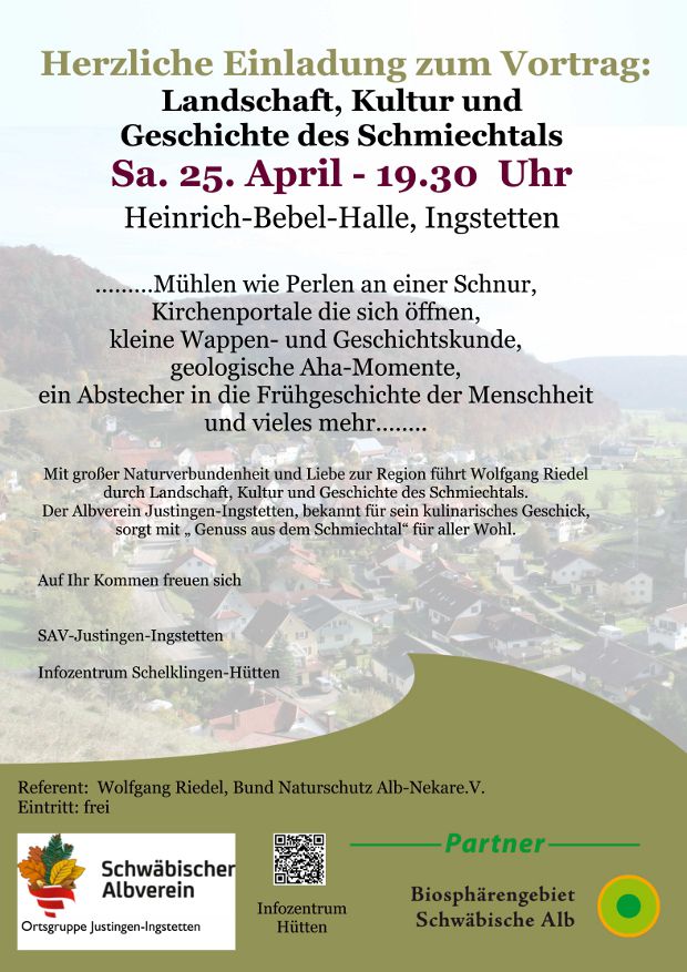 Einladung: Vortrag am 25.04.2014 Landschaft, Kultur und Geschichte des Schmiechtals